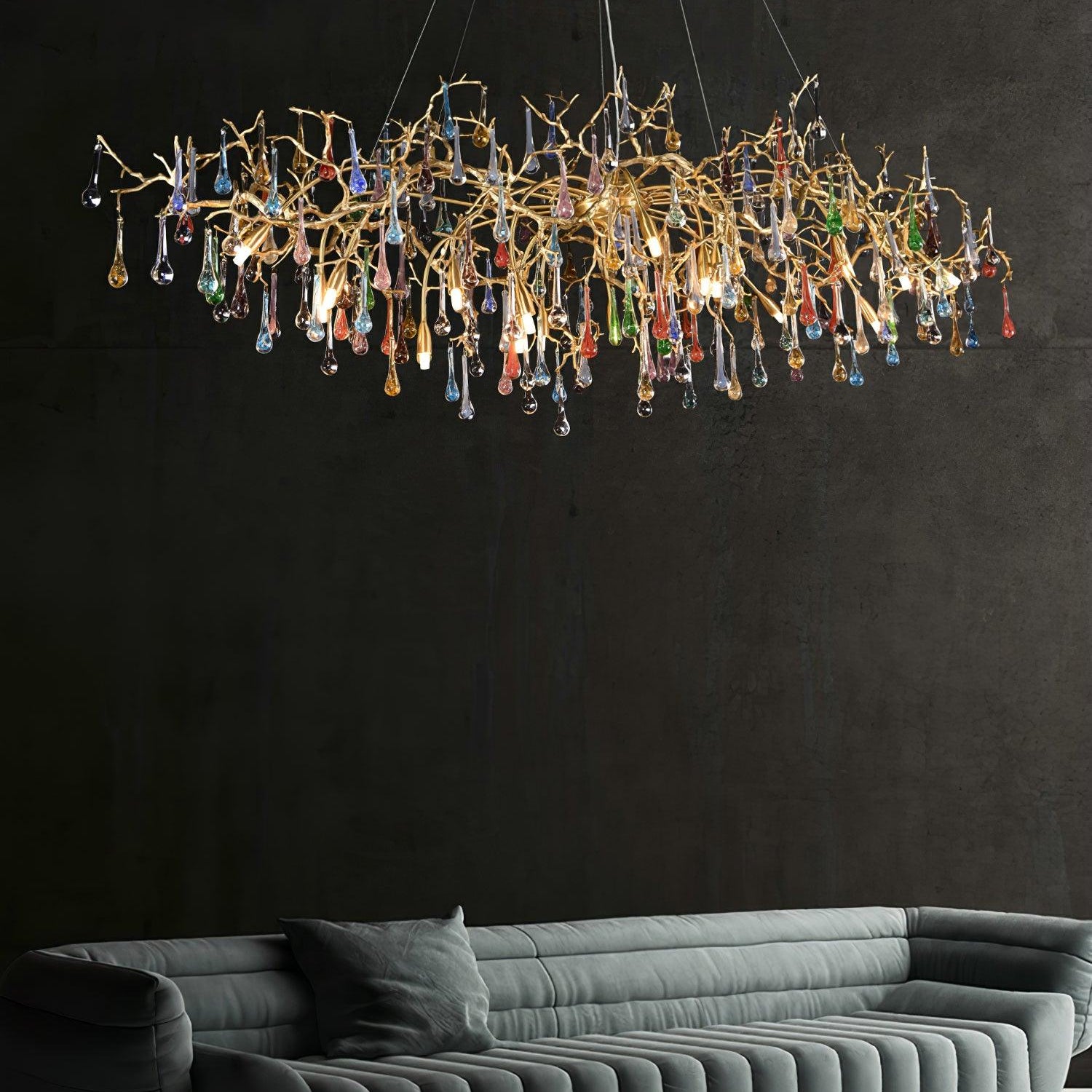 Colorful Raindrop Brass Branch Chandelier - ∅ 39.4″ x W 21.7″ x H 15.7″Brass & ColorfulBlushlighting