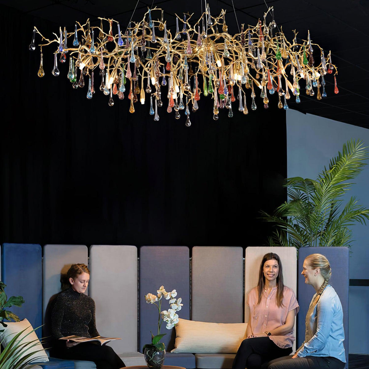 Colorful Raindrop Brass Branch Chandelier - ∅ 39.4″ x W 21.7″ x H 15.7″Brass & ColorfulBlushlighting