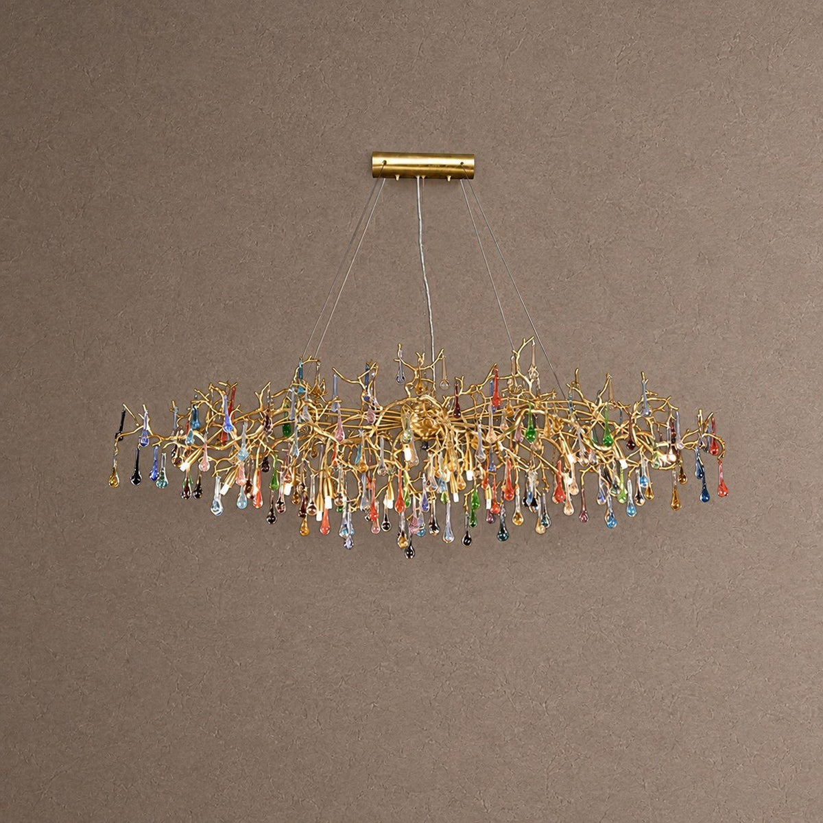 Colorful Raindrop Brass Branch Chandelier with Crystal Accents - ∅ 39.4″ x W 21.7″ x H 25.6″Brass & ColorfulBlushlighting