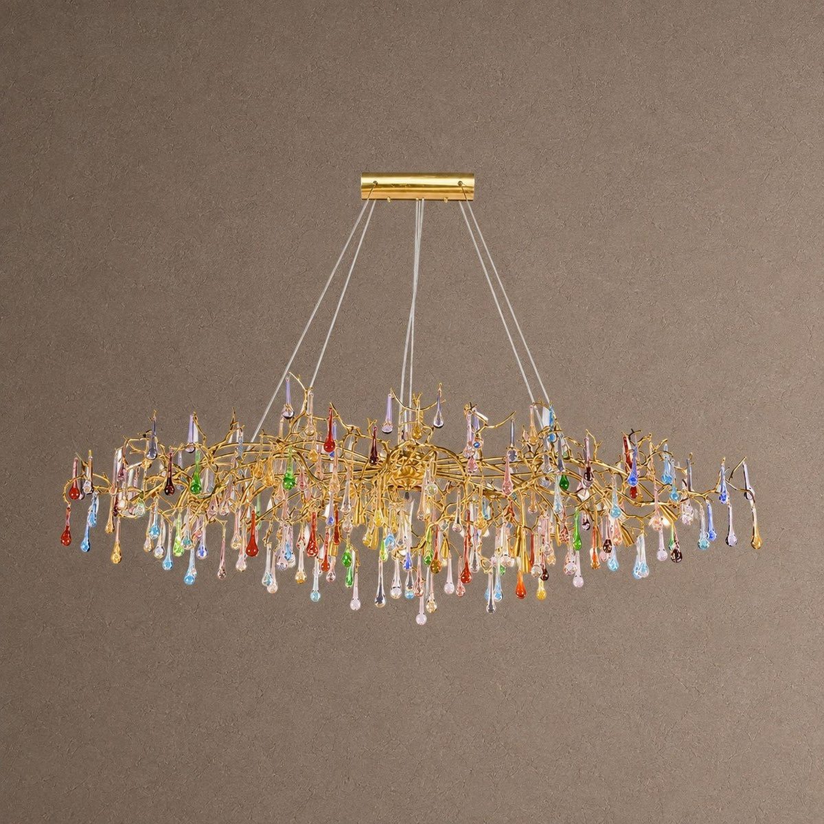 Colorful Raindrop Brass Branch Chandelier with Crystal Accents - ∅ 39.4″ x W 21.7″ x H 25.6″Brass & ColorfulBlushlighting