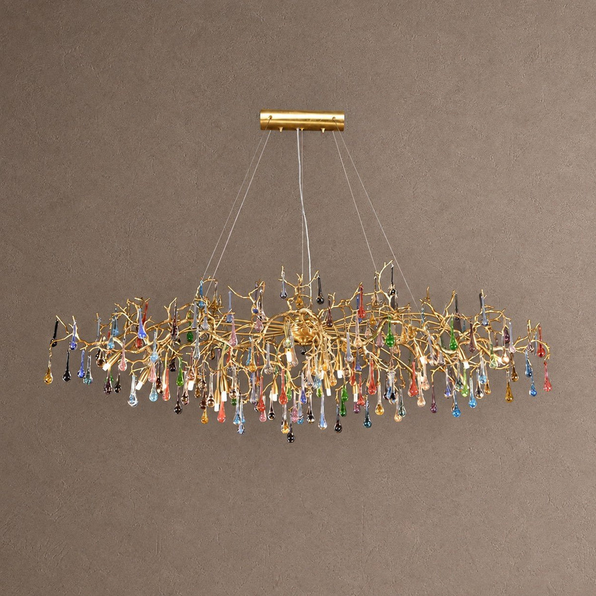 Colorful Raindrop Brass Branch Chandelier with Crystal Accents - ∅ 39.4″ x W 21.7″ x H 25.6″Brass & ColorfulBlushlighting