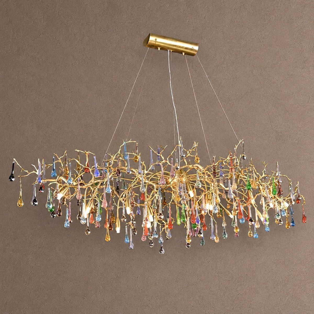 Colorful Raindrop Brass Branch Chandelier with Crystal Accents - ∅ 39.4″ x W 21.7″ x H 25.6″Brass & ColorfulBlushlighting