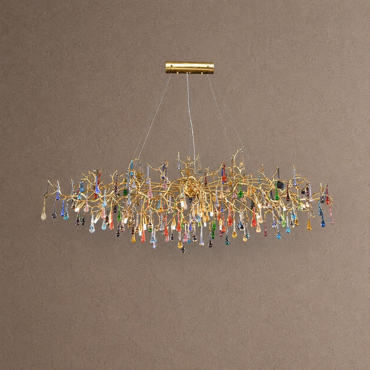 Colorful Raindrop Brass Branch Chandelier with Crystal Accents - ∅ 39.4″ x W 21.7″ x H 25.6″Brass & ColorfulBlushlighting