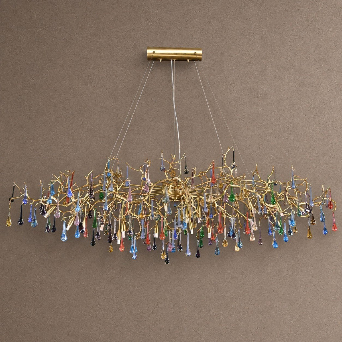 Colorful Raindrop Brass Branch Chandelier with Crystal Accents - ∅ 39.4″ x W 21.7″ x H 25.6″Brass & ColorfulBlushlighting