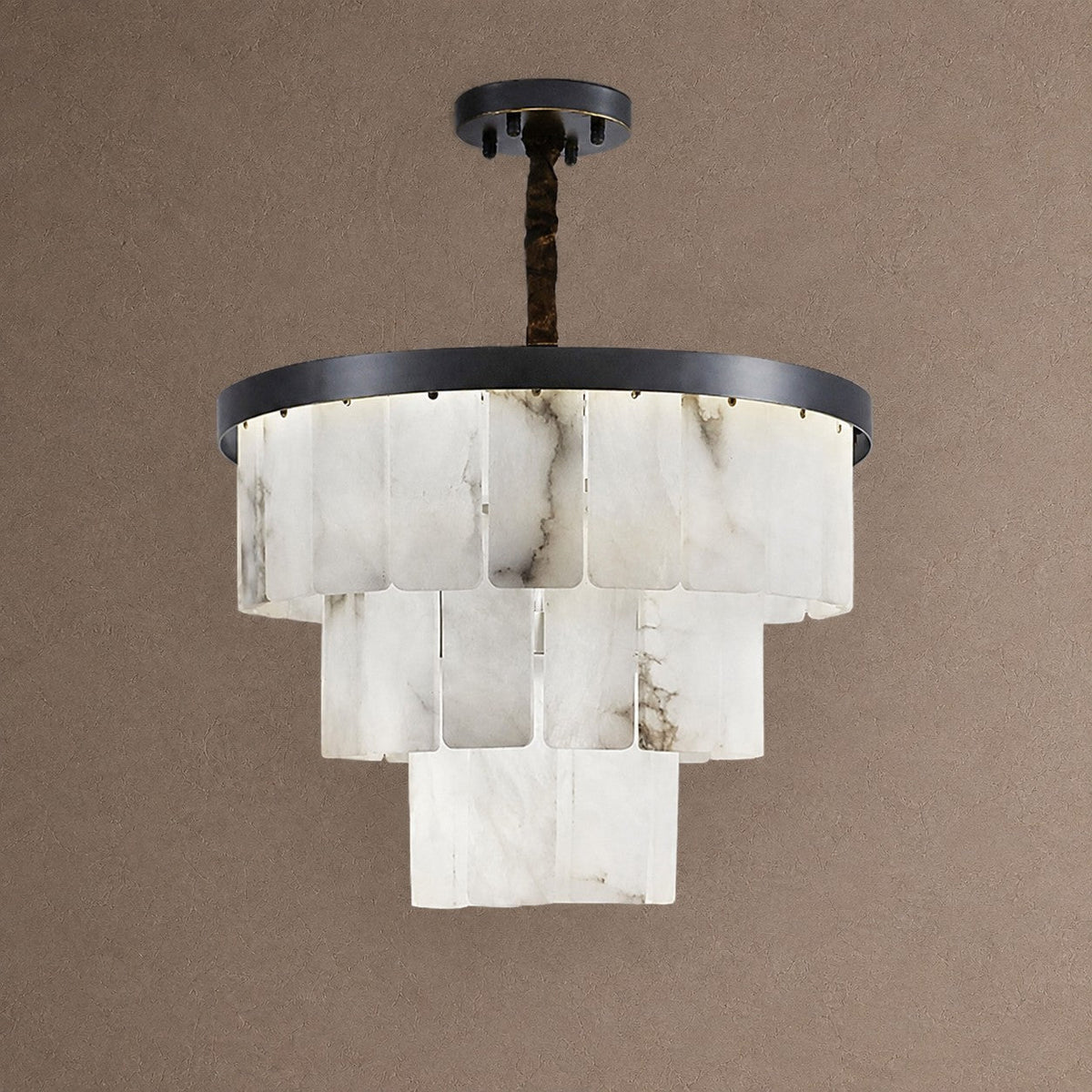 Contemporary Black Alabaster 16-Light Tiered Chandelier, 43 inch - 45cm / 18"Blushlighting