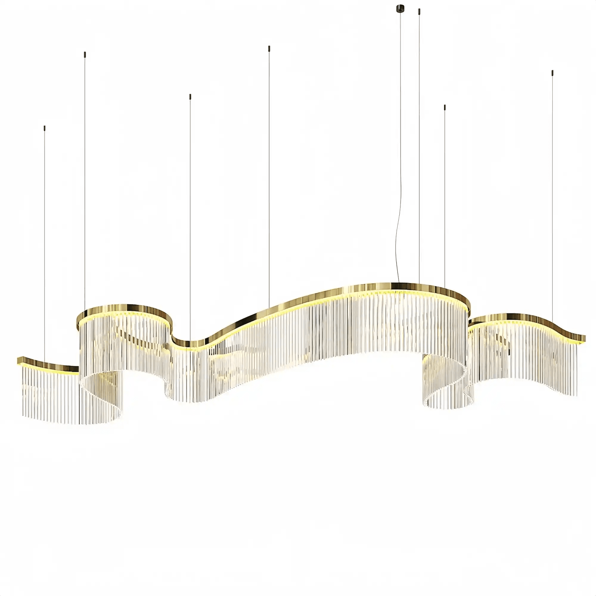 Contemporary Flowing Silhouette Waveform Glass Chandelier - W61.8"*D135.8"*H15.4"(W157cm*D345cm*H39cm)Warm LightGoldBlushlighting
