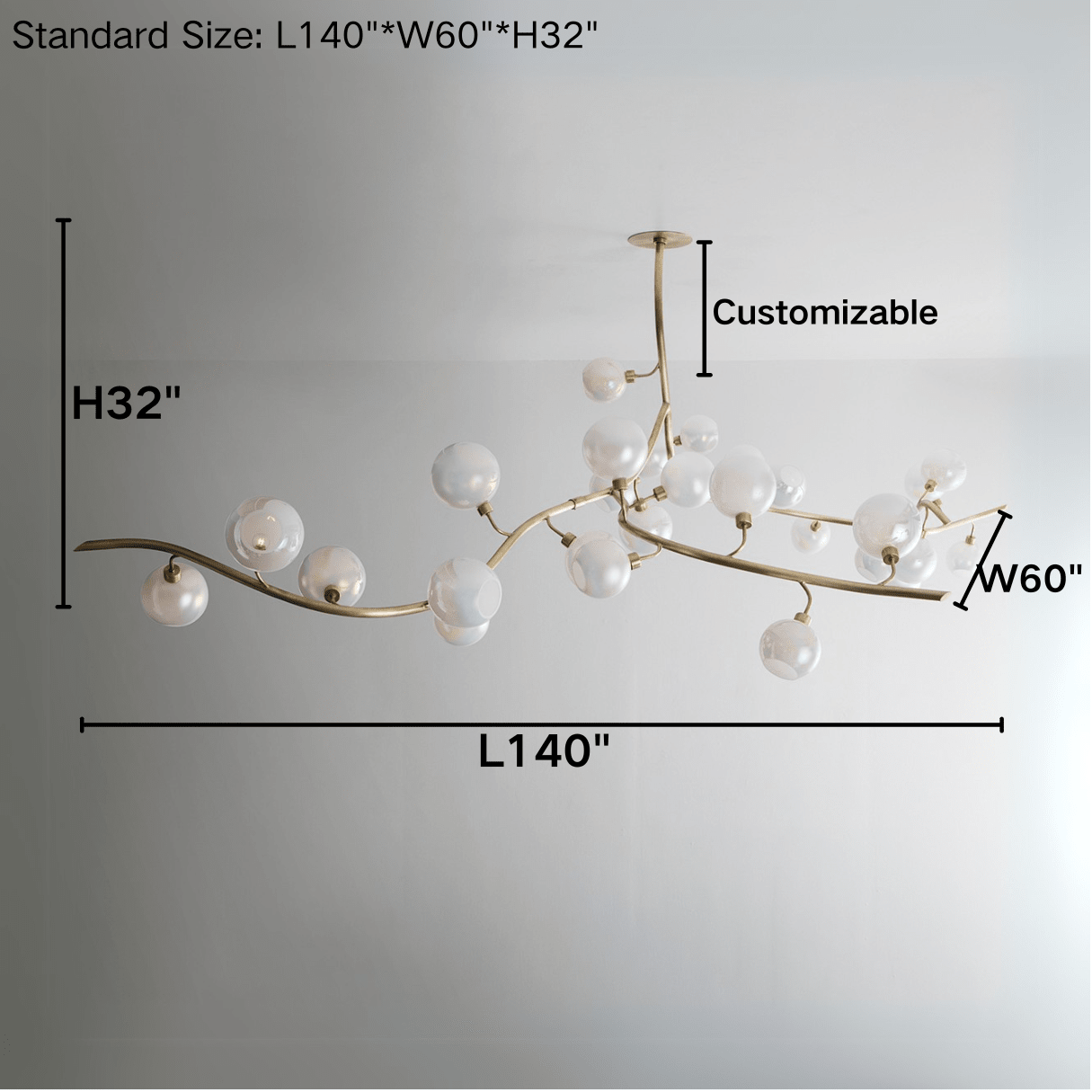 Contemporary Hand - blown Glass Globes Branch Chandelier for Dining Room Living Room and Kitchen Island - L140"*W60"*H32"Warm LightBlushlighting