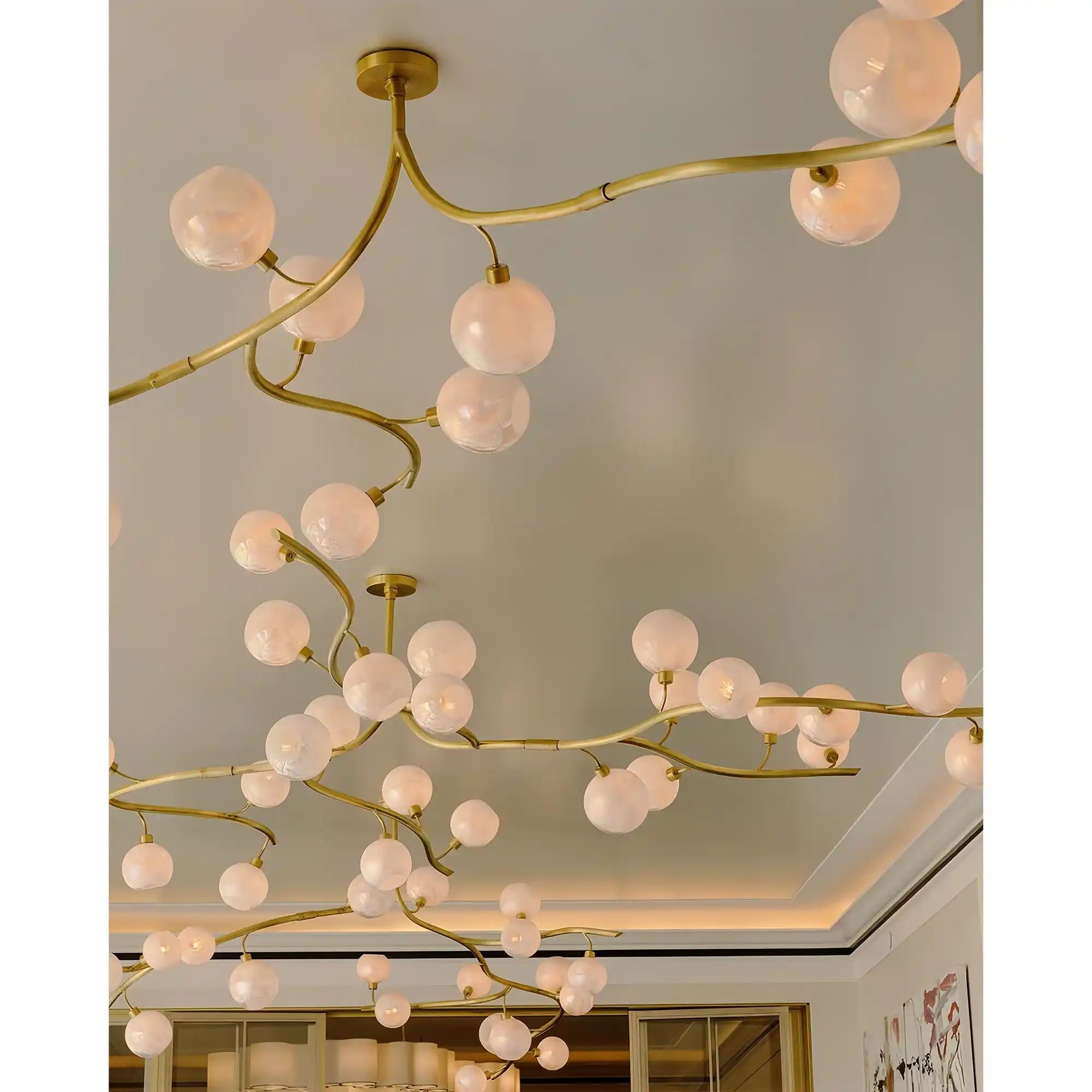 Contemporary Hand - blown Glass Globes Branch Chandelier for Dining Room Living Room and Kitchen Island - L140"*W60"*H32"Warm LightBlushlighting