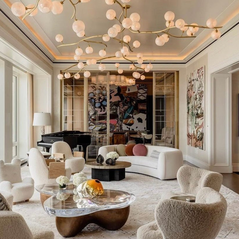 Contemporary Hand - blown Glass Globes Branch Chandelier for Dining Room Living Room and Kitchen Island - L140"*W60"*H32"Warm LightBlushlighting