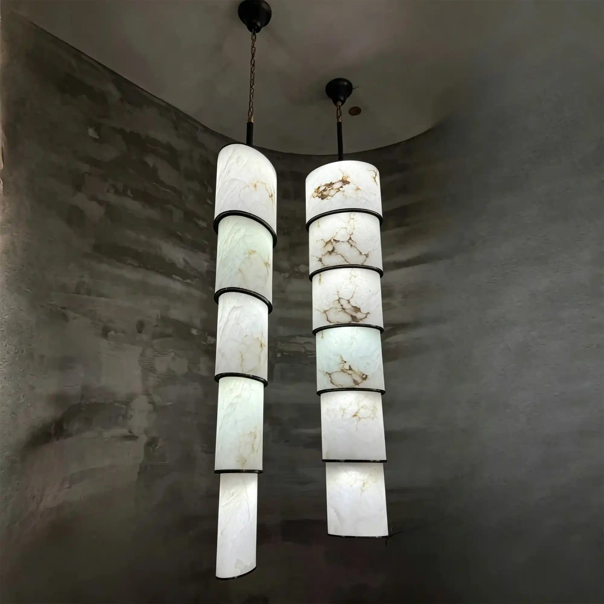 Contemporary Layered Oval Alabaster Column Pendant - 5 Layers/D13"*H55.91"(D33cm*H142cm)Warm Light 3000KBlushlighting