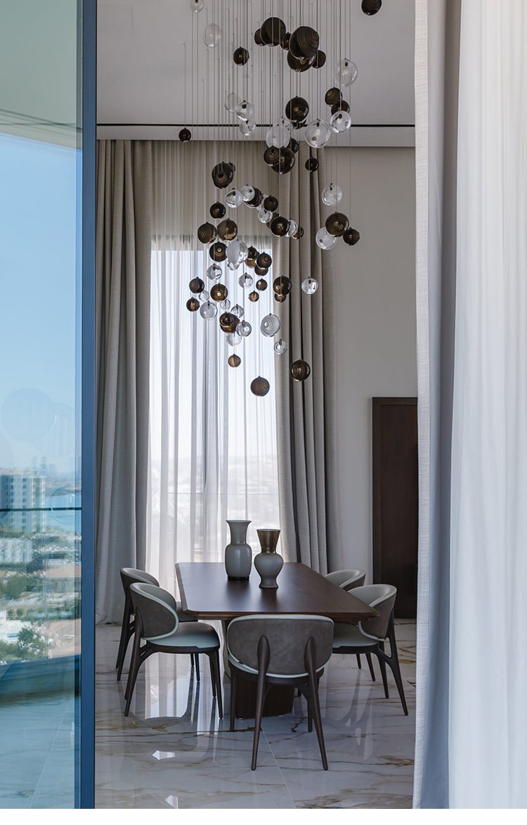 Cosmic Sphere Cascade Glass Chandelier - 3 - lights ∅ 11.8″ x H 59.1″ClearBlushlighting