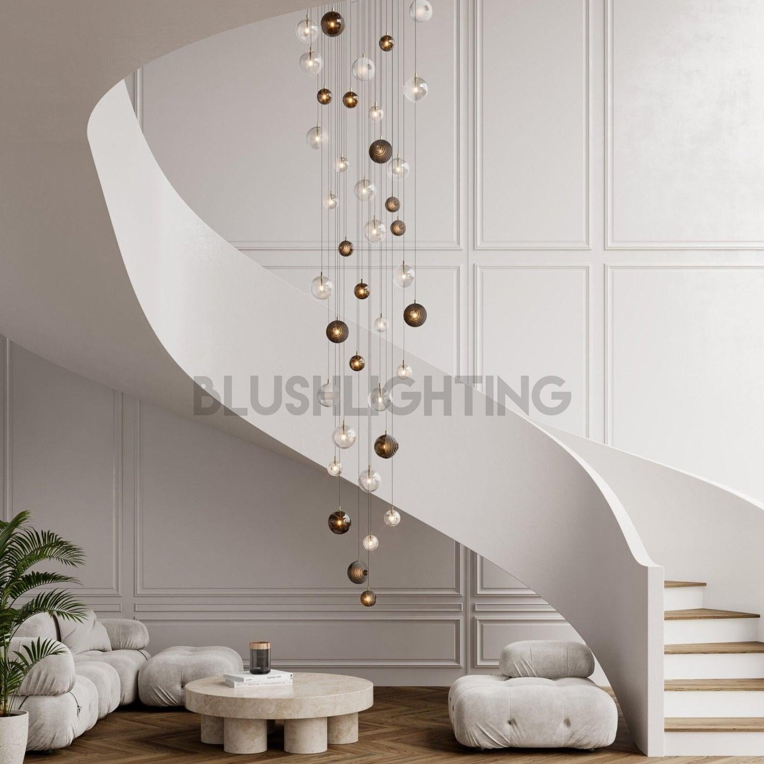 Cosmic Sphere Cascade Glass Chandelier - 3 - lights ∅ 11.8″ x H 59.1″ClearBlushlighting