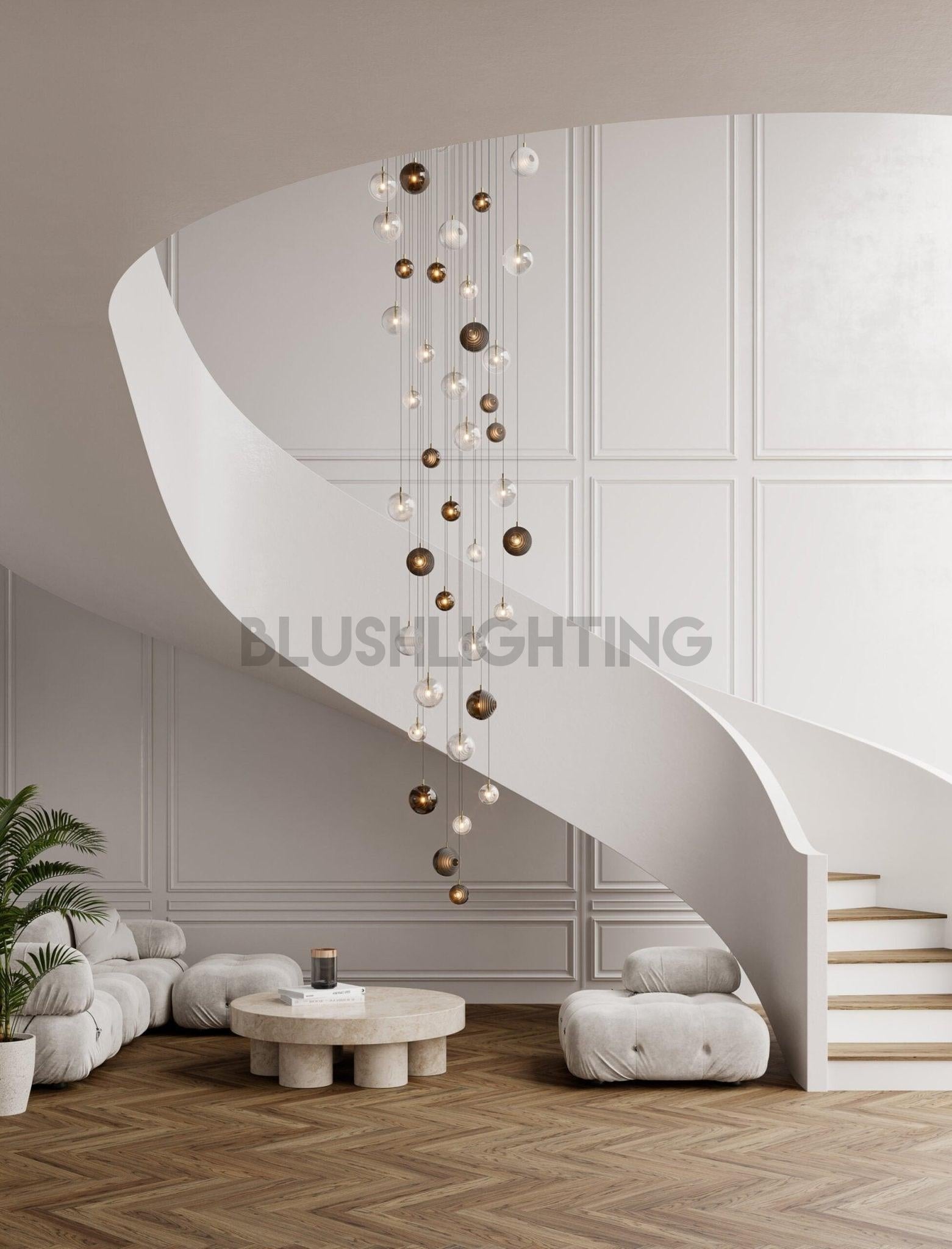 Cosmic Sphere Cascade Glass Chandelier - 3 - lights ∅ 11.8″ x H 59.1″ClearBlushlighting