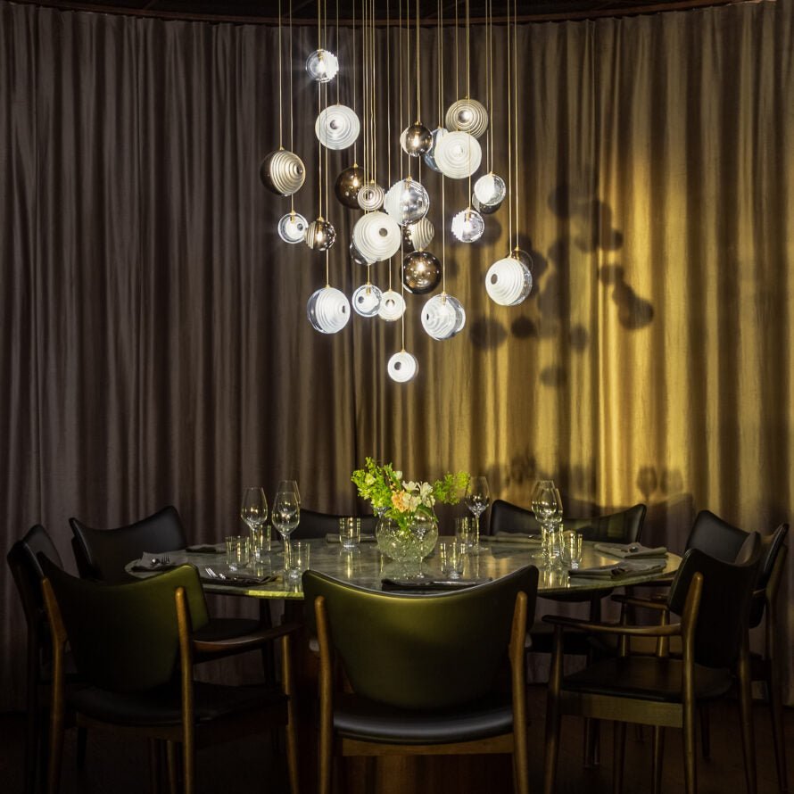 Cosmic Sphere Cascade Glass Chandelier - 3 - lights ∅ 11.8″ x H 59.1″ClearBlushlighting