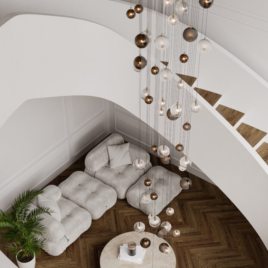 Cosmic Sphere Cascade Glass Chandelier - 3 - lights ∅ 11.8″ x H 59.1″ClearBlushlighting