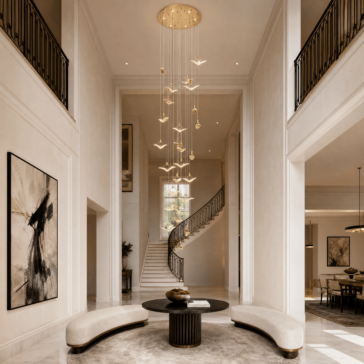Crane Cascading Handmade Glass Chandelier - Ø47.2" × H129.9" (Ø120 × H330 cm)Blushlighting