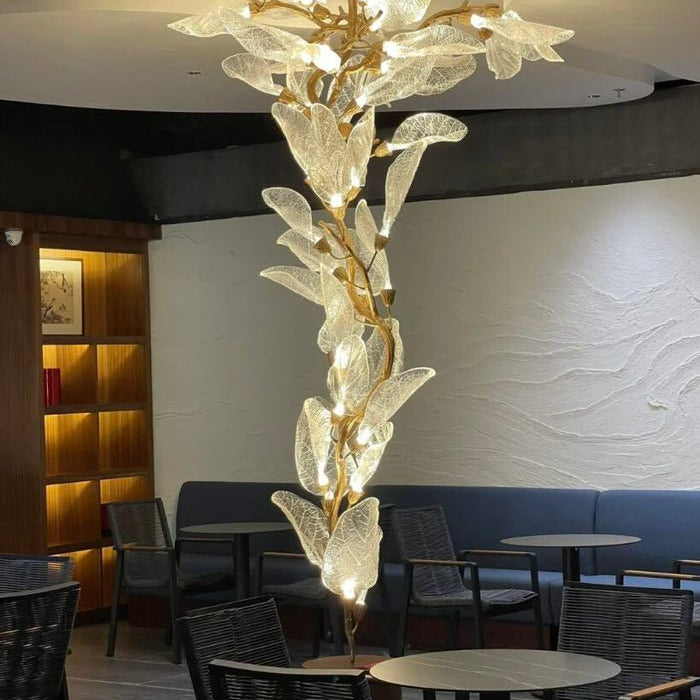 Creative Bionic Resin Leaves Chandelier for Living Room/Dining Room/Staircase - Flush Mount/D39.4"*H86.6"Warm LightBlushlighting