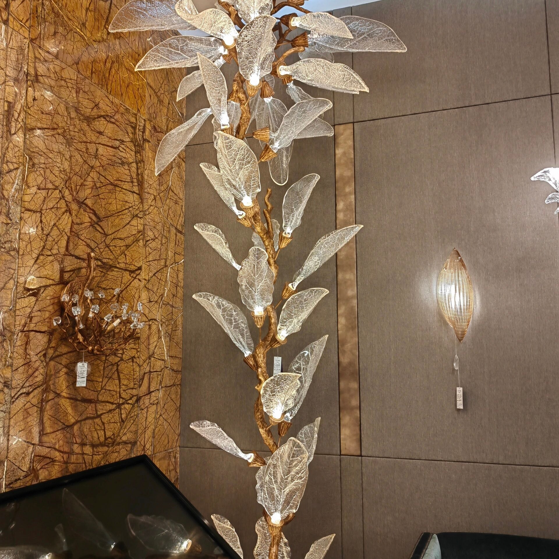 Creative Bionic Resin Leaves Chandelier for Living Room/Dining Room/Staircase - Flush Mount/D47.2"*H98.4"Warm LightBlushlighting