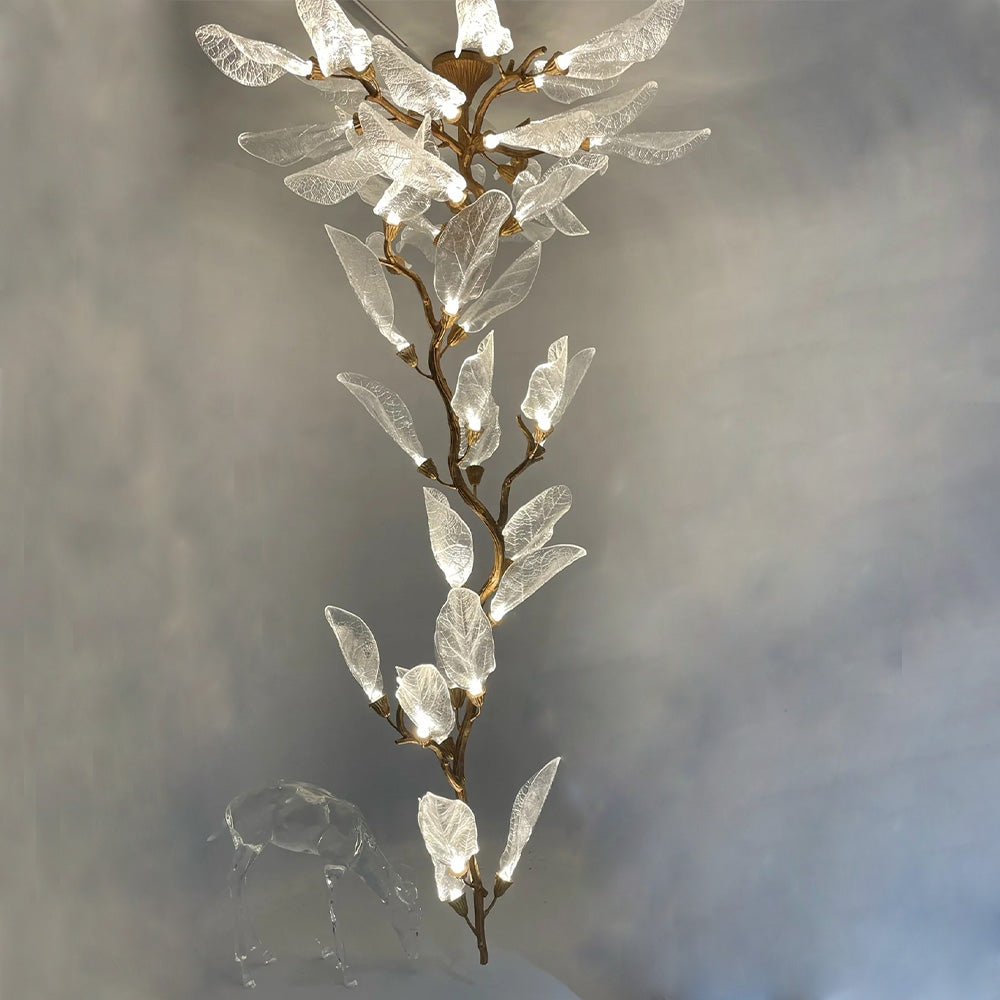 Creative Bionic Resin Leaves Chandelier for Living Room/Dining Room/Staircase - Flush Mount/D39.4"*H86.6"Warm LightBlushlighting