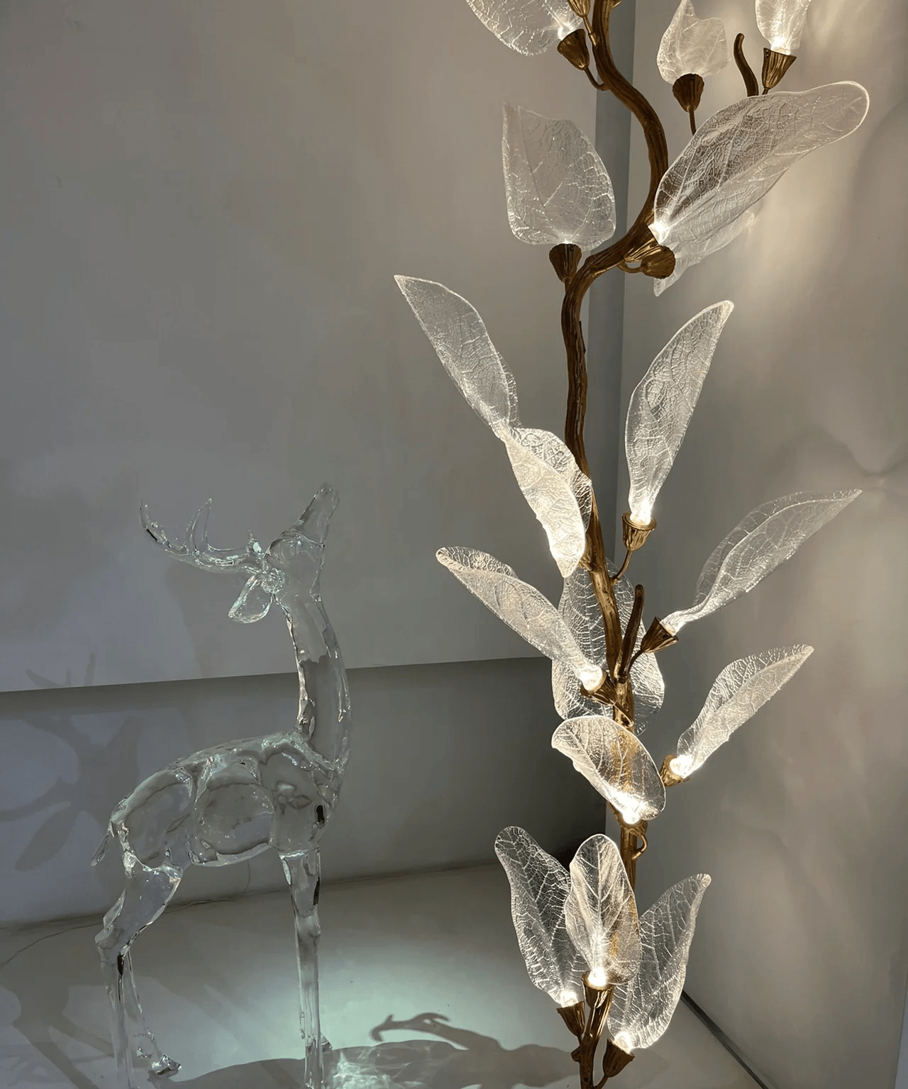 Creative Bionic Resin Leaves Chandelier for Living Room/Dining Room/Staircase - Floor Lamp/D23.6"*H63"Warm LightBlushlighting
