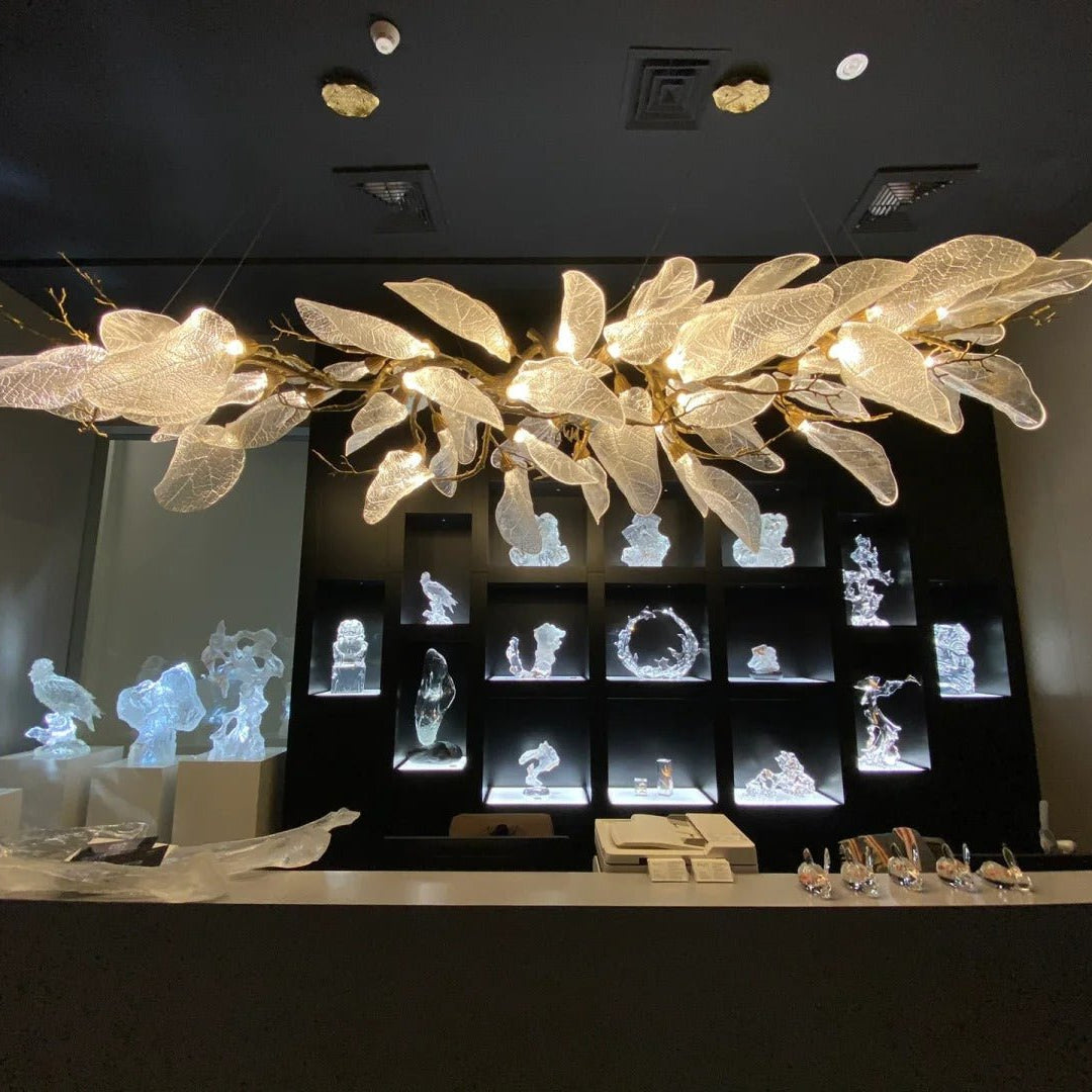 Creative Bionic Resin Leaves Chandelier for Living Room/Dining Room/Staircase - Linear/L47.2"*H19.7"Warm LightBlushlighting