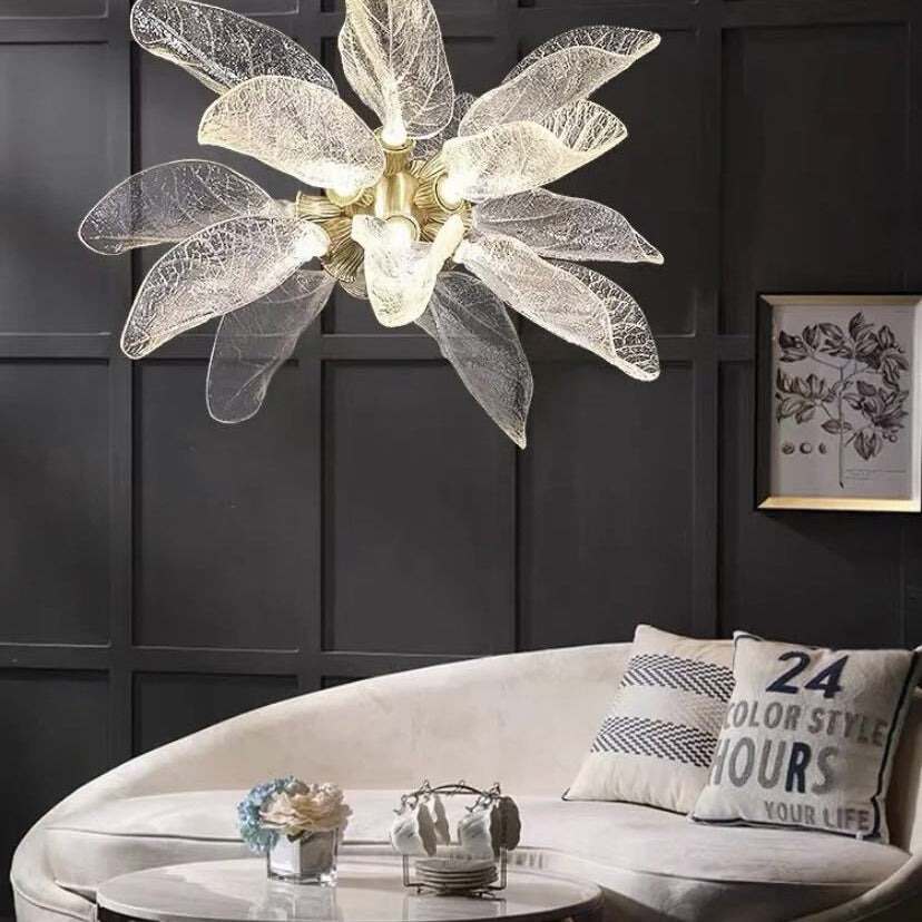 Creative Bionic Resin Leaves Chandelier for Living Room/Dining Room/Staircase - Round/D39.4"*H23.6"Warm LightBlushlighting