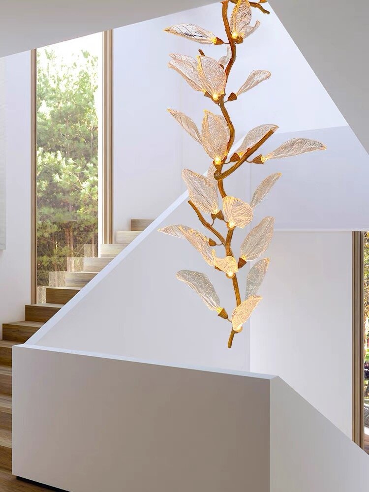 Creative Bionic Resin Leaves Chandelier for Living Room/Dining Room/Staircase - Wall Lamp/W27.5"*H59.1"Warm LightBlushlighting