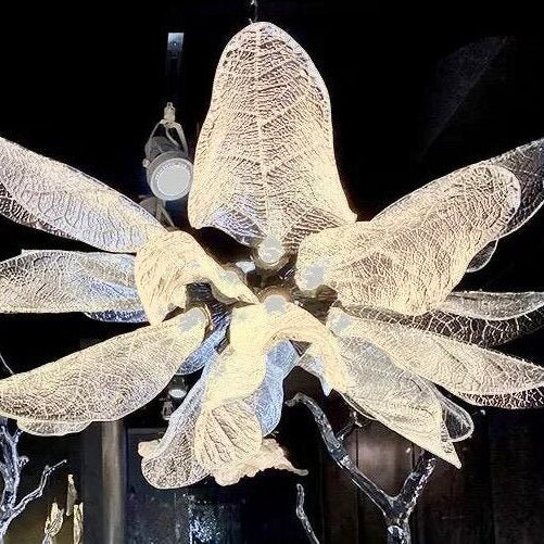 Creative Bionic Resin Leaves Chandelier for Living Room/Dining Room/Staircase - Wall Lamp/W27.5"*H59.1"Warm LightBlushlighting