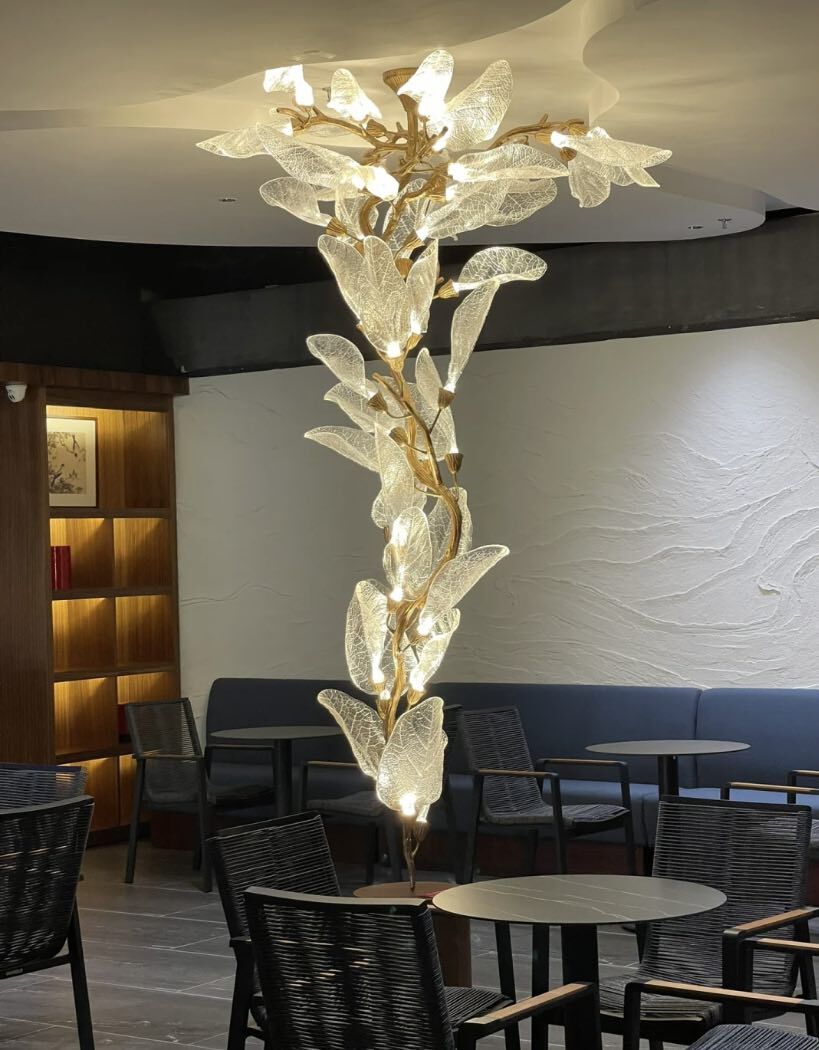 Creative Bionic Resin Leaves Chandelier for Living Room/Dining Room/Staircase - Floor Lamp/D23.6"*H63"Warm LightBlushlighting