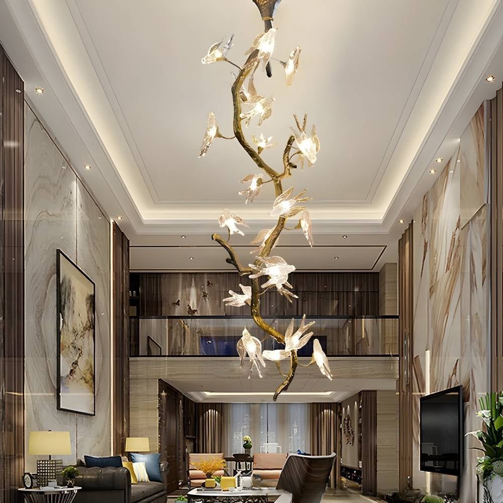 Crissy Branch Brass Bird Branch Staircase Chandelier - H78.74" (200cm)CopperCool white 6000KBlushlighting