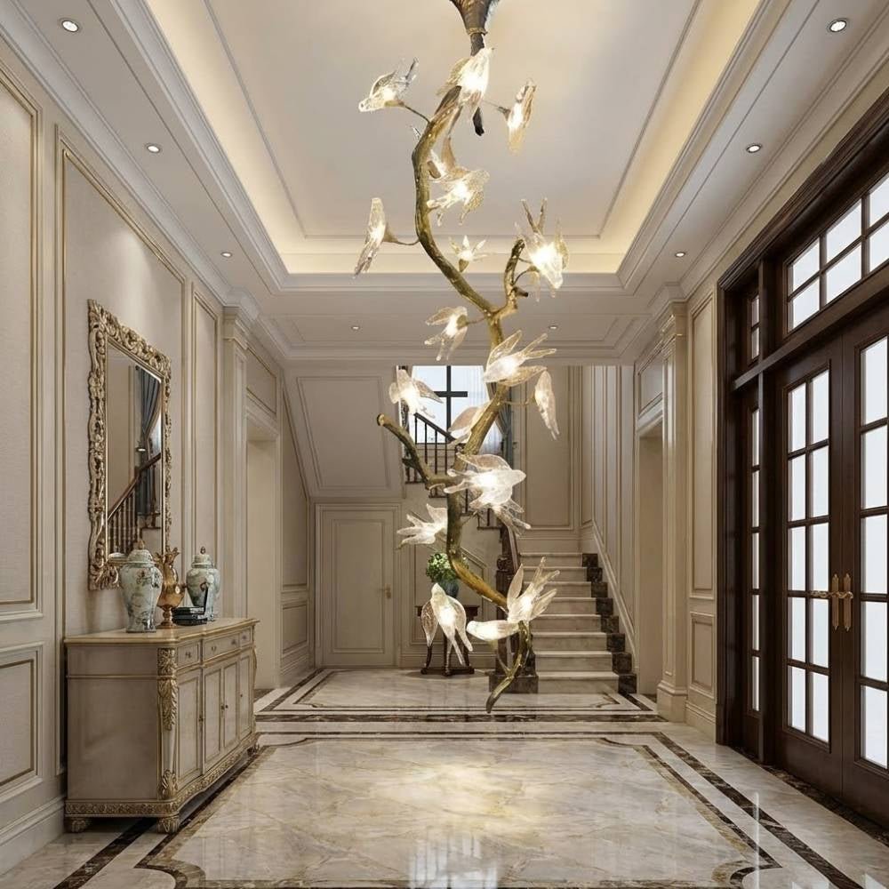 Crissy Branch Brass Bird Branch Staircase Chandelier - H78.74" (200cm)CopperCool white 6000KBlushlighting