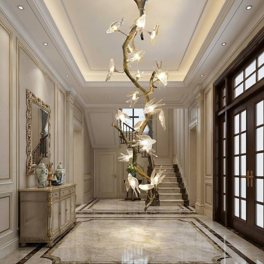 Crissy Branch Brass Bird Branch Staircase Chandelier by Blushlighting