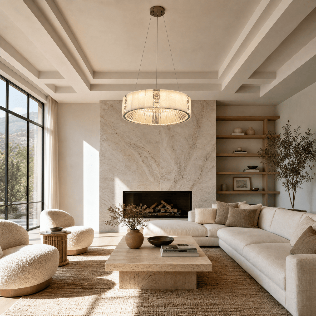 Cristallo Modern Alabaster Round Drum Chandelier - D400Blushlighting
