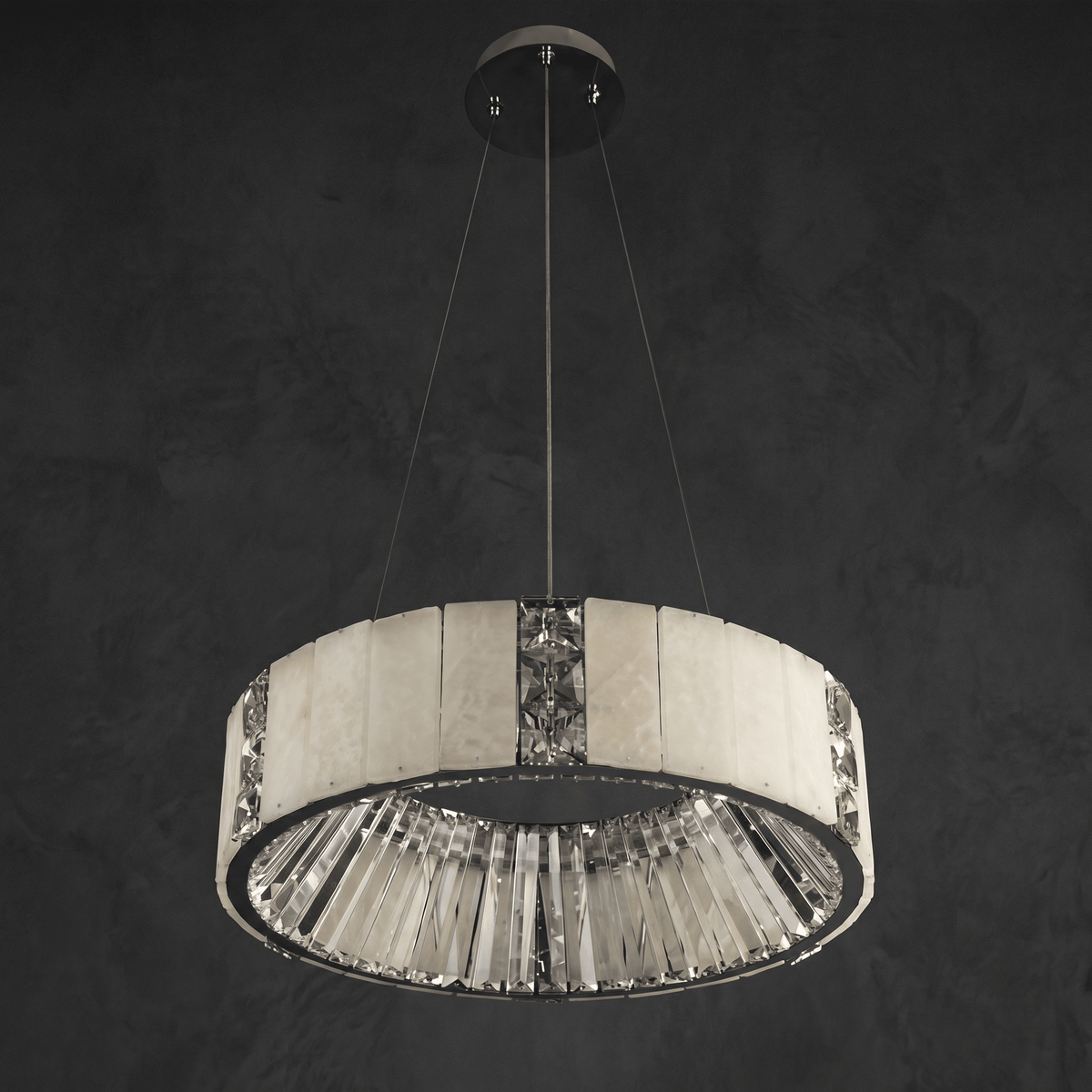 Cristallo Modern Alabaster Round Drum Chandelier - D400Blushlighting