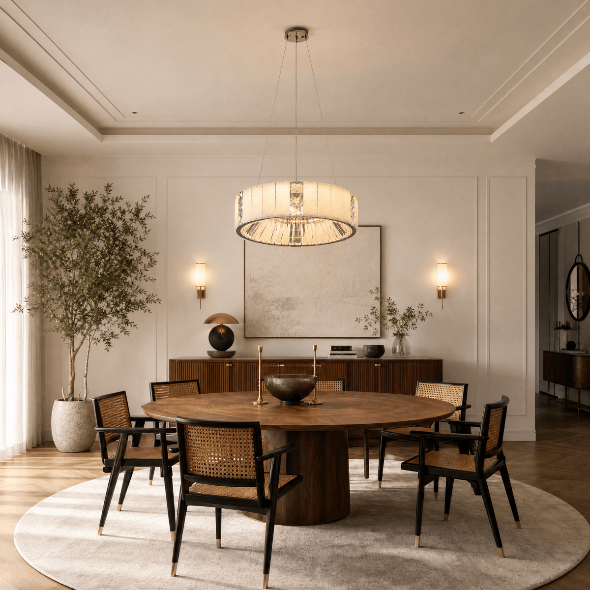 Cristallo Modern Alabaster Round Drum Chandelier - D400Blushlighting