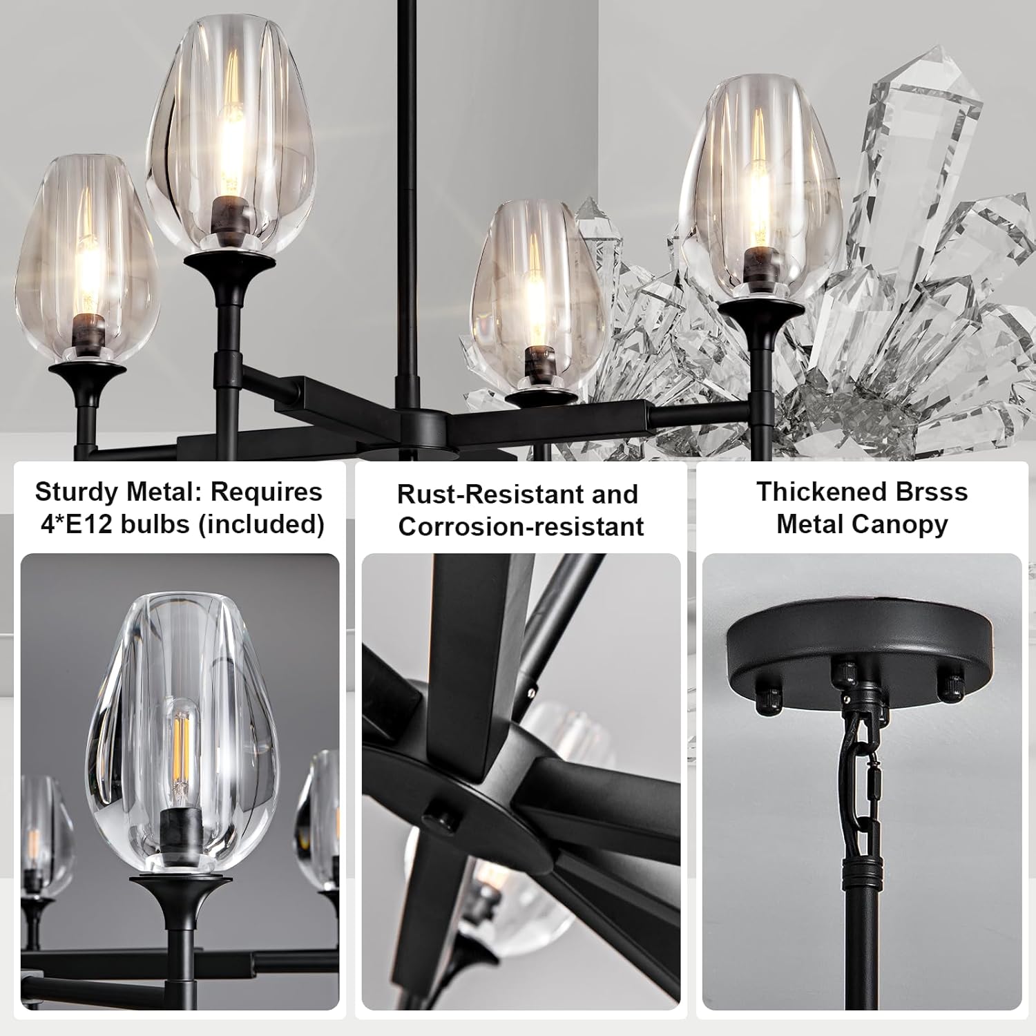 Crystal Black Pendant Lights Kitchen Island - 4 - Black - 54inBlushlighting
