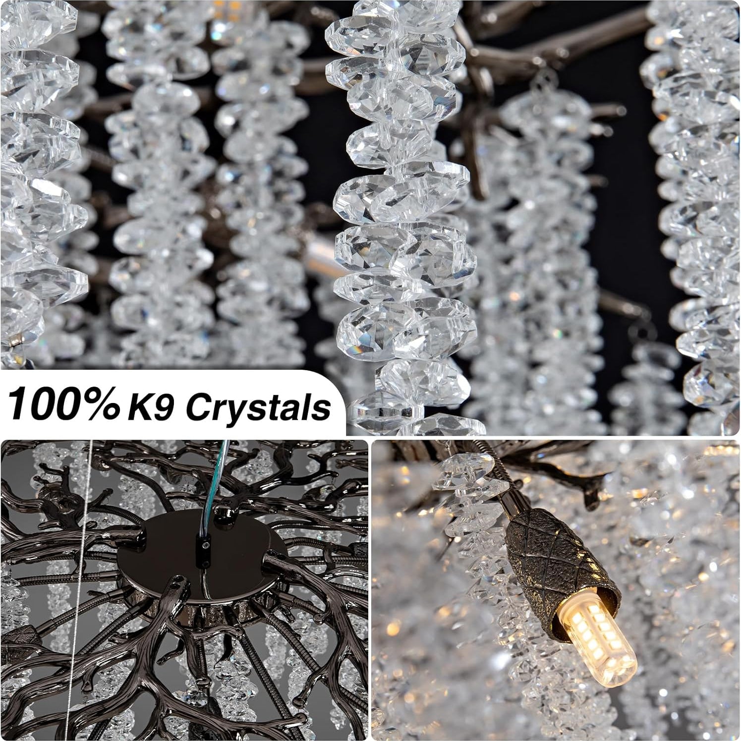 Crystal Chandelier for Dining Room – Modern Black Round Tree Branch Design - Blushlighting