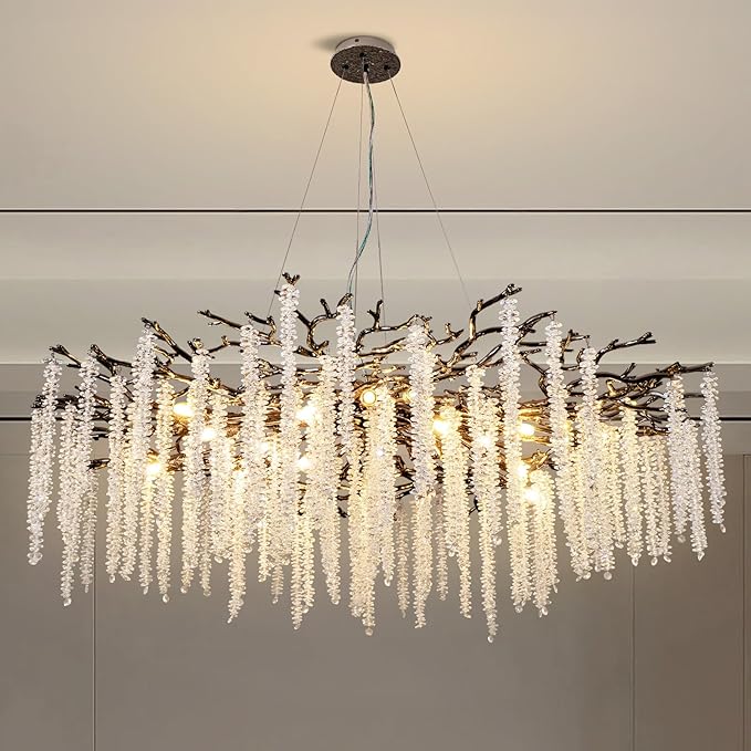 Crystal Chandelier for Dining Room – Modern Black Round Tree Branch Design - Blushlighting