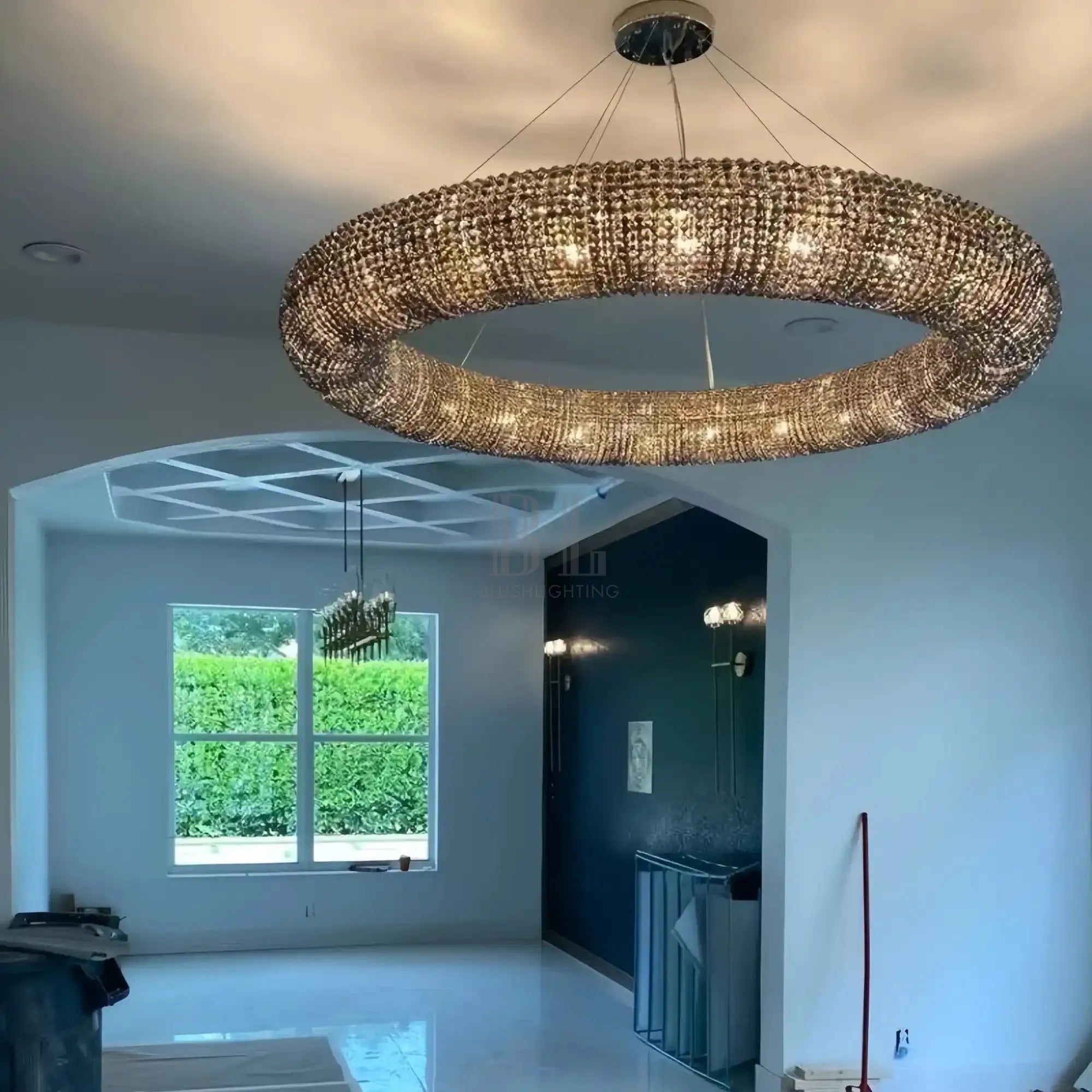 Halo Crystal Round Chandelier 32" 41" 60"-60”-Smoke-Blushlighting