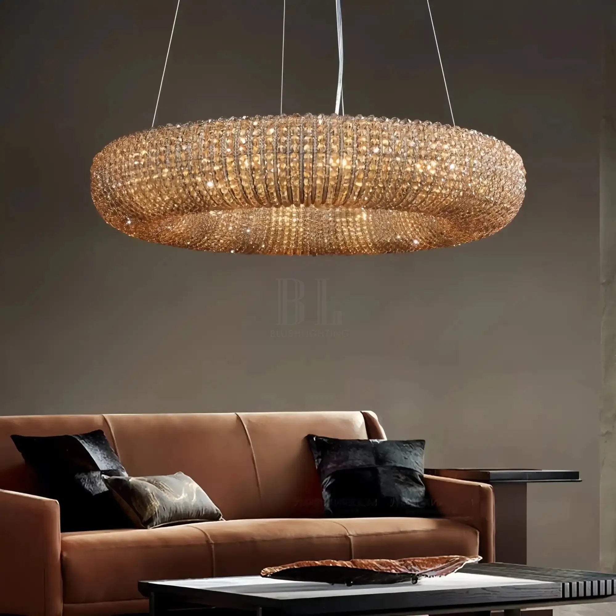 Halo Crystal Round Chandelier 32" 41" 60"-32”-Smoke-Blushlighting