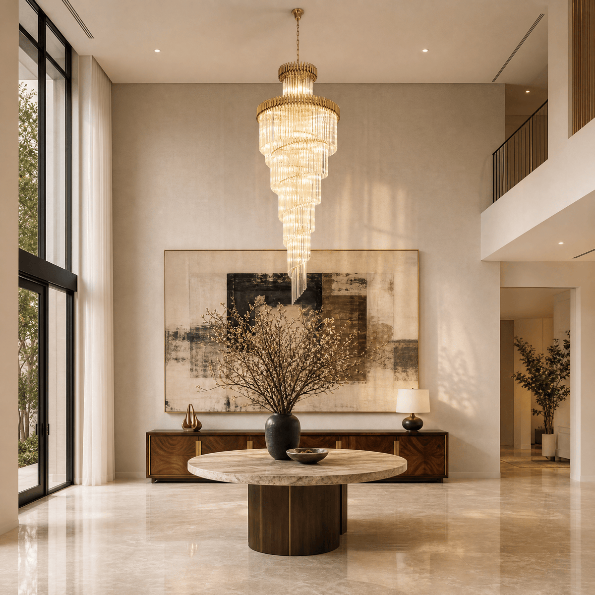 Crystal Spiral Chandelier – Gold Finish, 39‑in Diameter - Blushlighting