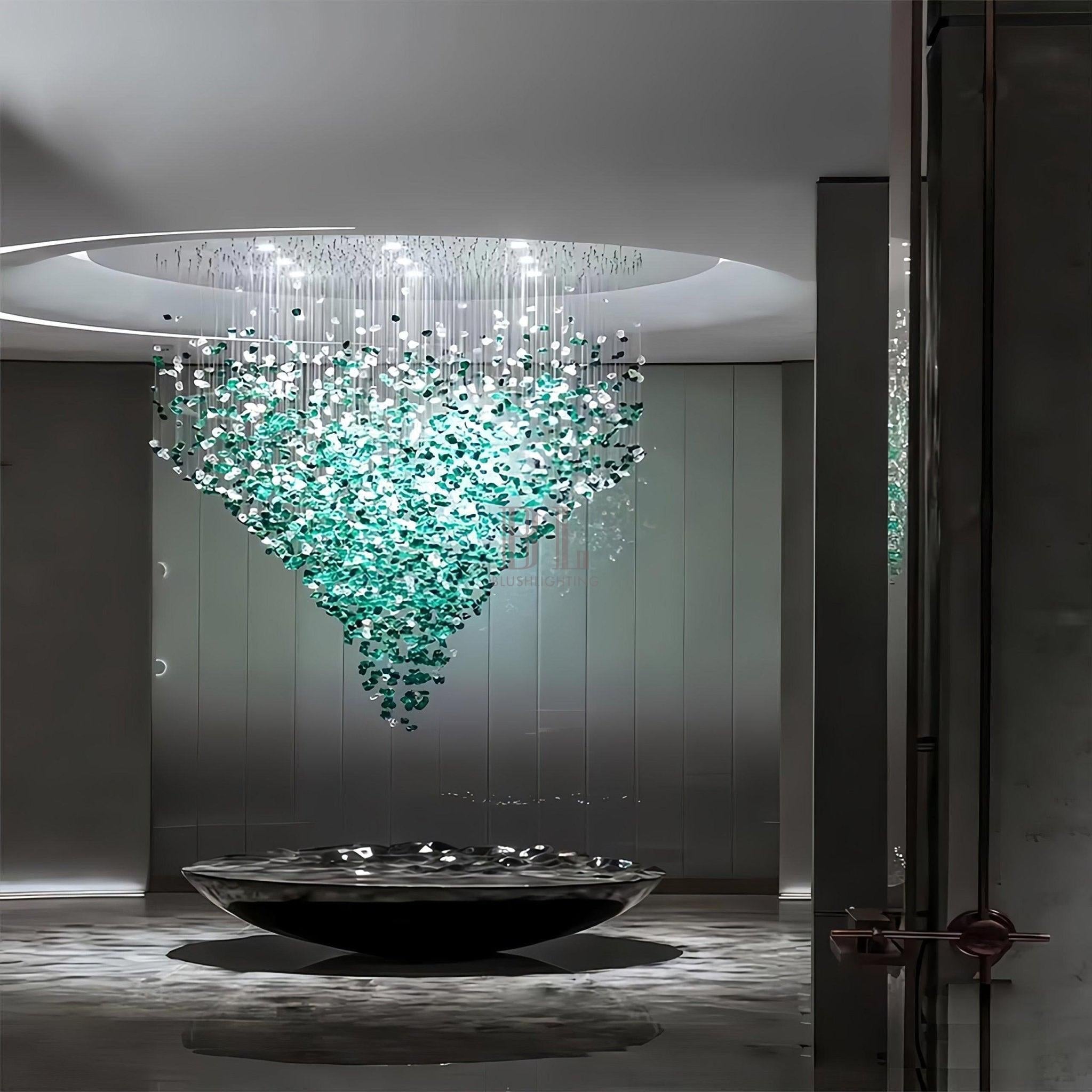 Crystal Stone Crystal Spiral Chandelier - Long canopy L 47.2″ x W 15.7″ x H 59.1″ / L 120cm x W 40cm x H 150cmBlushlighting
