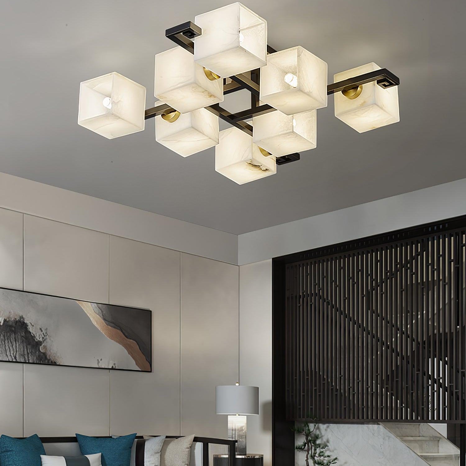 Cubist Alabaster Cluster Ceiling Lamp - by Blushlighting