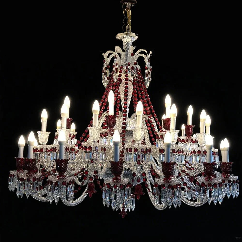 Customize 40 Lights Zanith Chandelier Clear & Red Crystal Lighting - Blushlighting