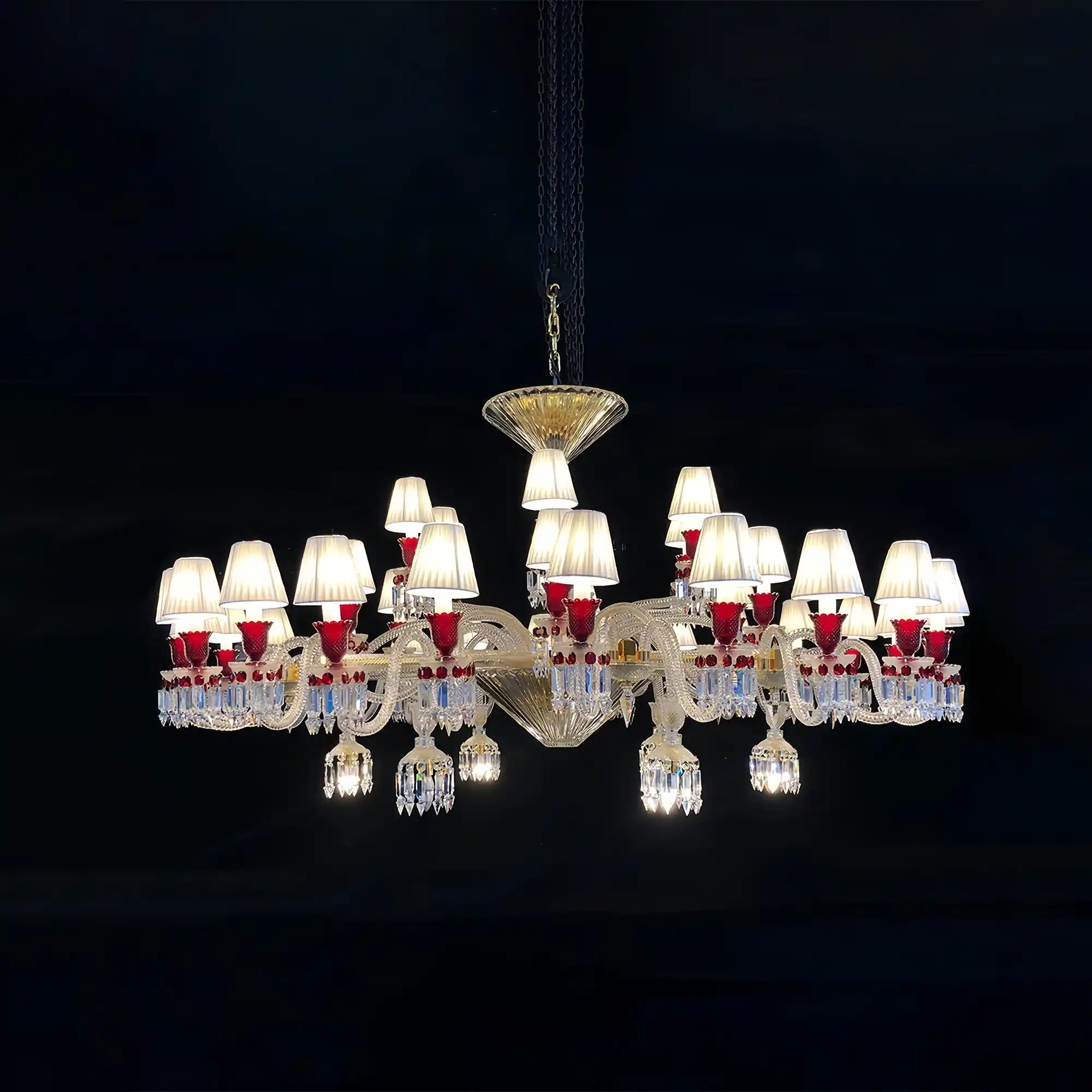 Customize Paris Chandelier Clear & Red Crystal Chandelier with 36 Lampshades - Blushlighting