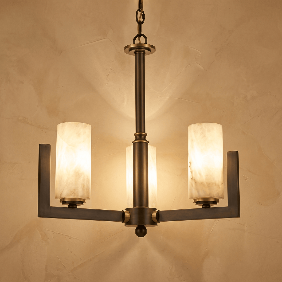 Cylinder 3-arm Alabaster Pendant Light - Blushlighting