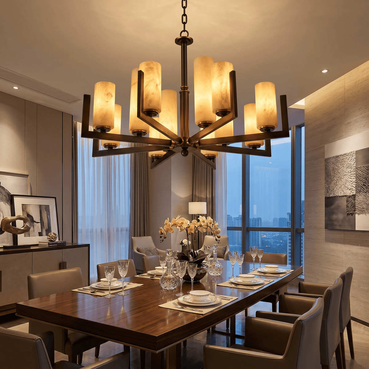 Cylinder 3-arm Alabaster Pendant Light - Blushlighting
