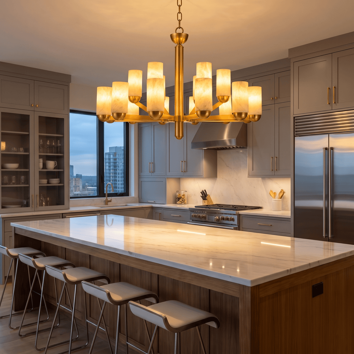 Cylinder Shade Alabaster Pendant Light - Ø40.2" × H29.5" (Ø102 × H75 cm)Blushlighting