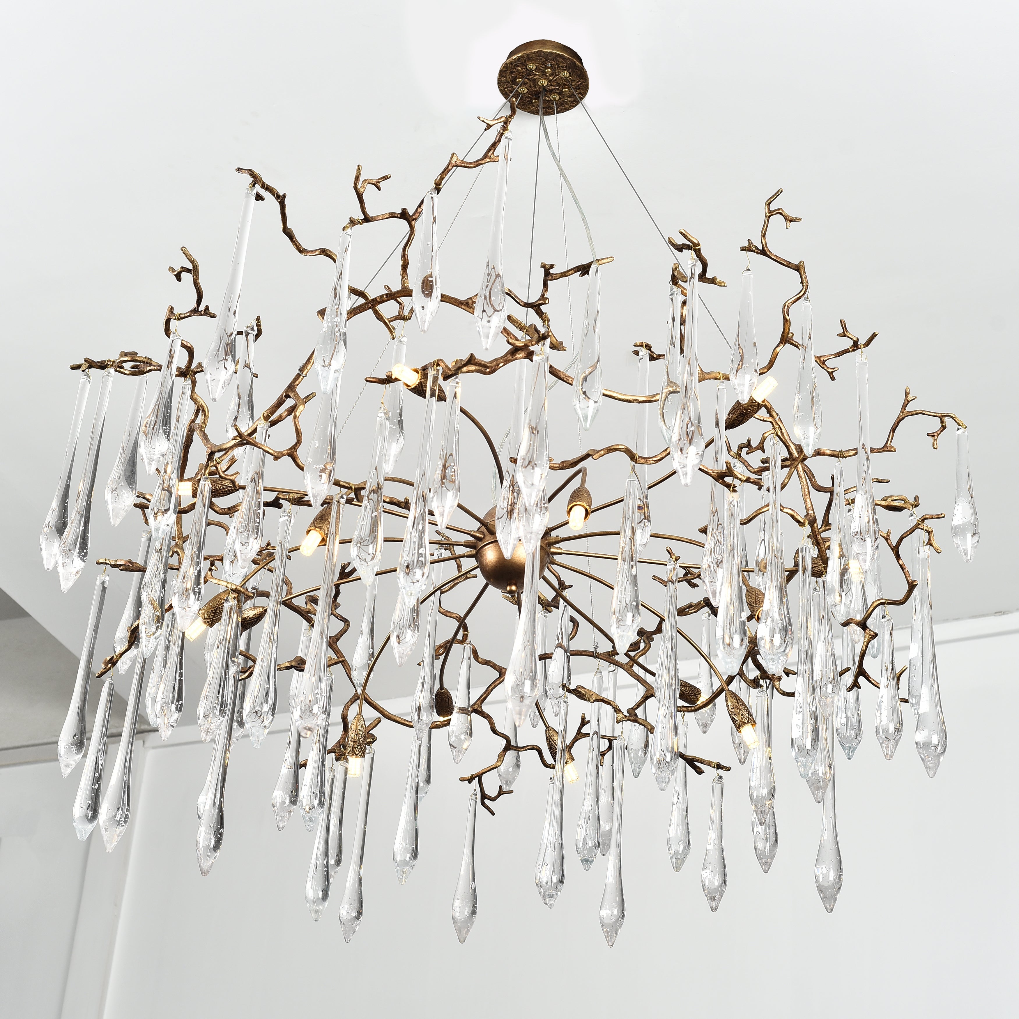 Dawn Teardrop Branch Brass Round Chandelier - 26" diameterClear GlassBlushlighting
