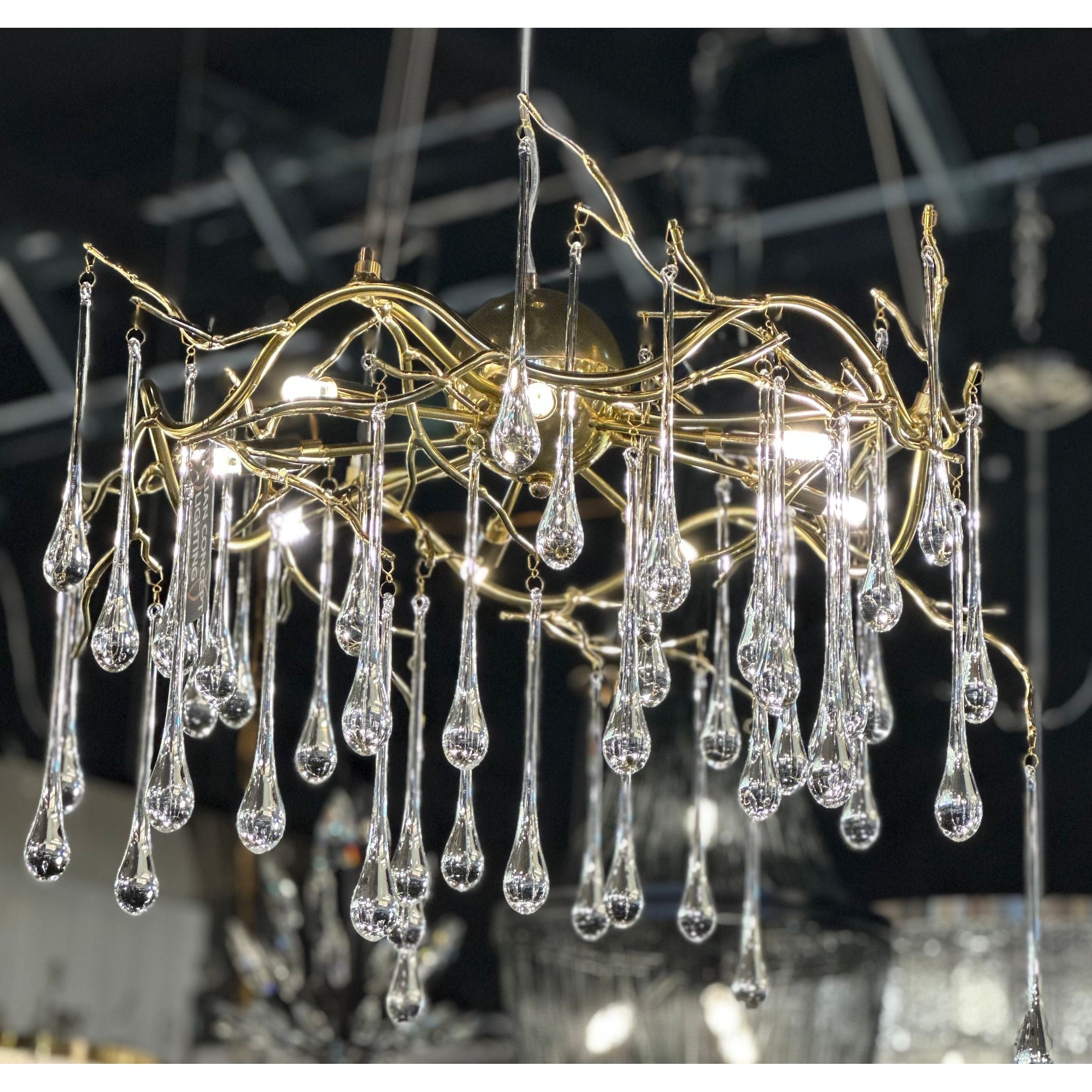 Dawn Teardrop Branch Brass Round Chandelier - 26" diameterClear GlassBlushlighting